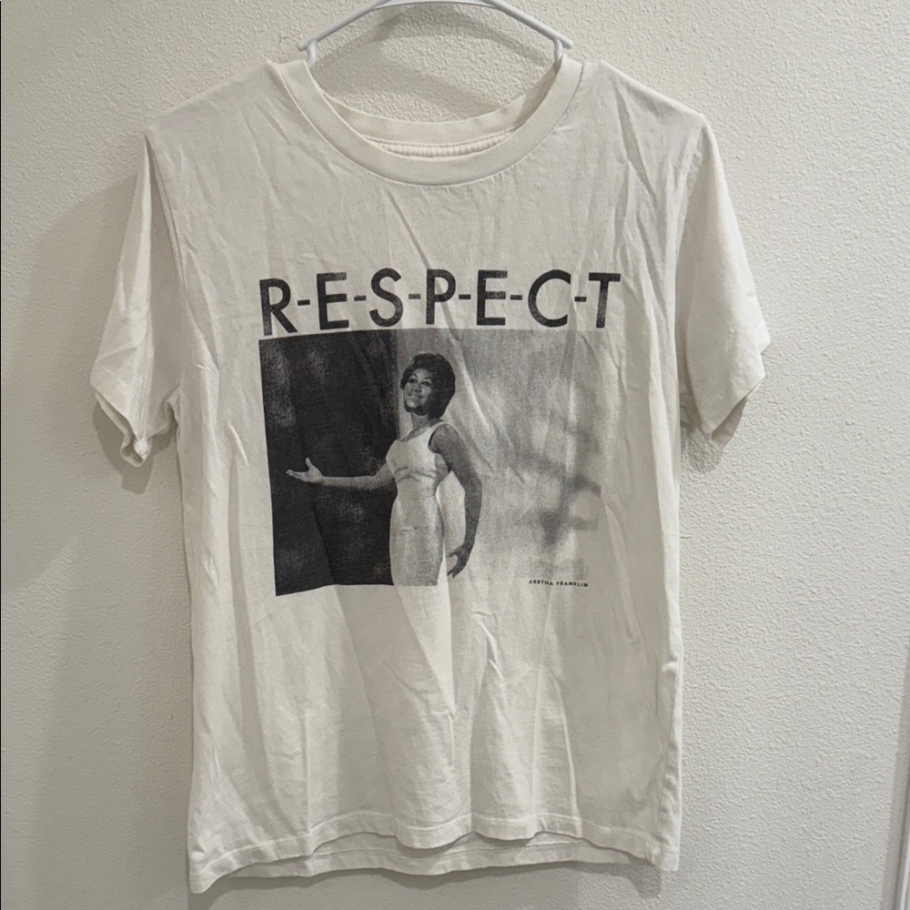 White Graphic Aretha Franklin T-Shirt with Respect Print